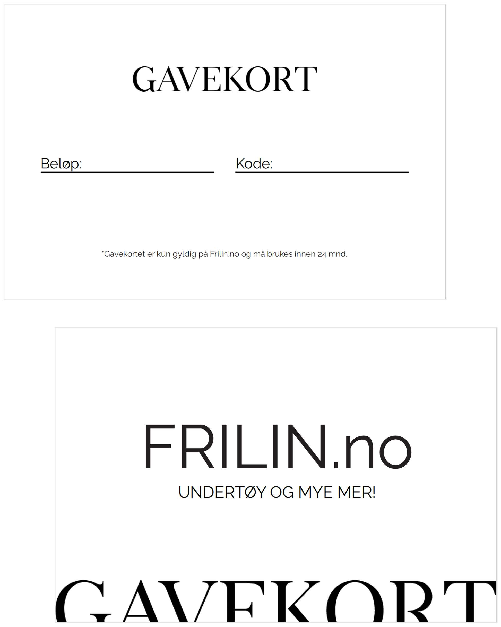 Gavekort gift card undertøy bh nattkjole dame norge Frilin