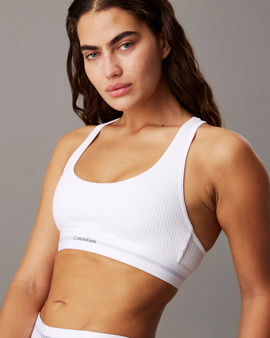 Bralette Calvin Klein bomull rib hvit, cotton modal, frilin
