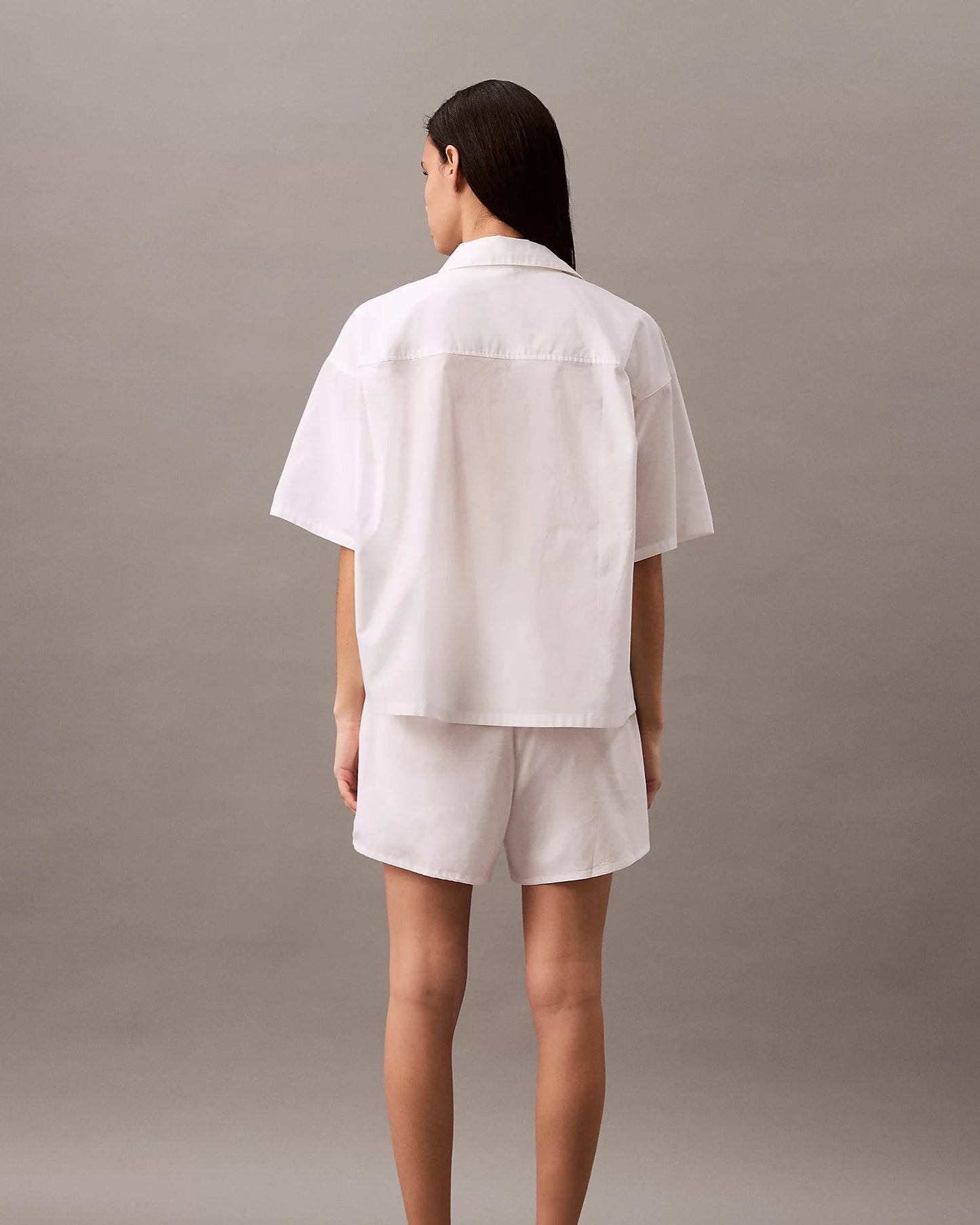 Calvin Klein skjorte bomull, nattøy pysjamas loungewear, hvit white cotton poplin shirt