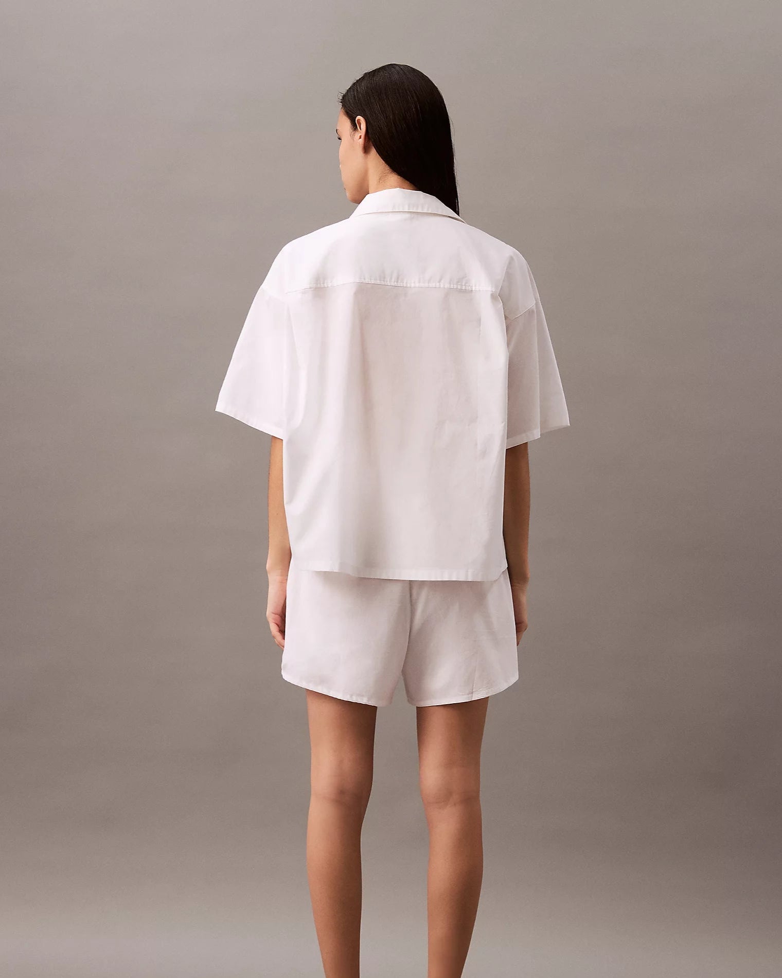 Calvin Klein skjorte bomull, nattøy pysjamas loungewear, hvit white cotton poplin shirt