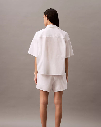 Calvin Klein skjorte bomull, nattøy pysjamas loungewear, hvit white cotton poplin shirt