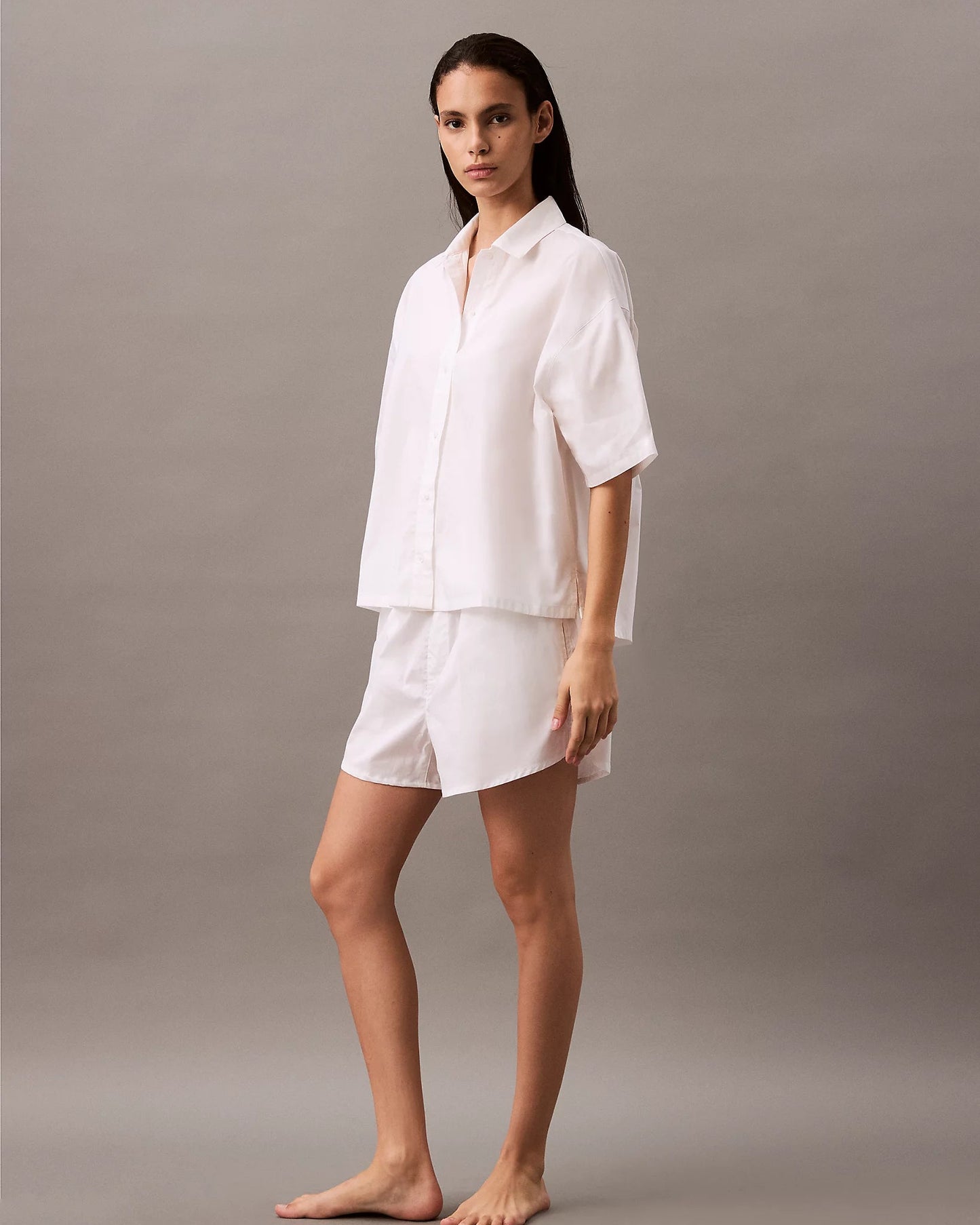Calvin Klein shorts bomull, nattøy pysjamas loungewear, hvit white cotton poplin