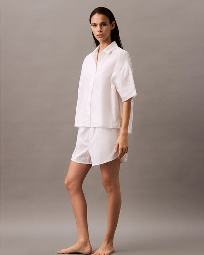 Calvin Klein shorts bomull, nattøy pysjamas loungewear, hvit white cotton poplin