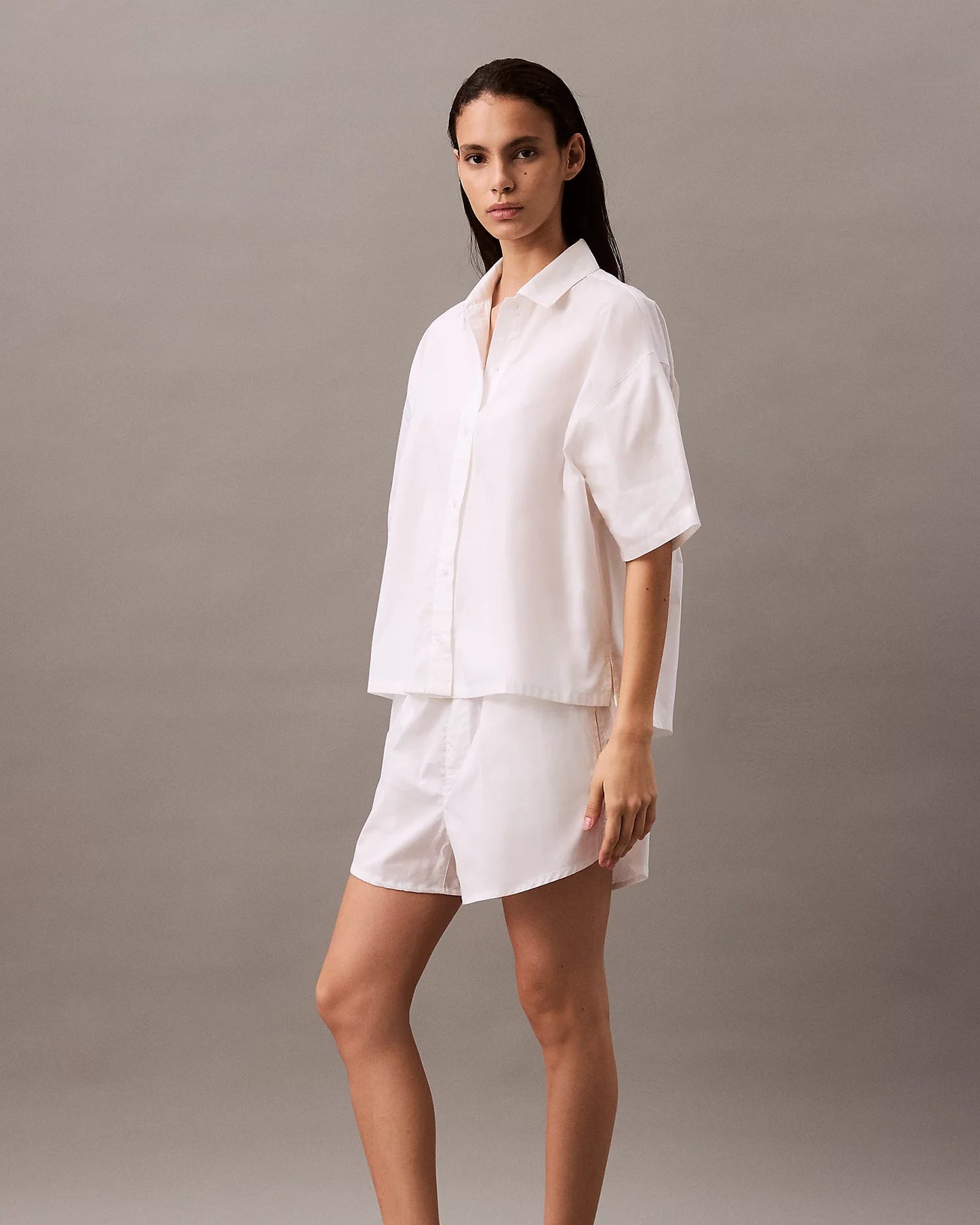 Calvin Klein skjorte bomull, nattøy pysjamas loungewear, hvit white cotton poplin shirt