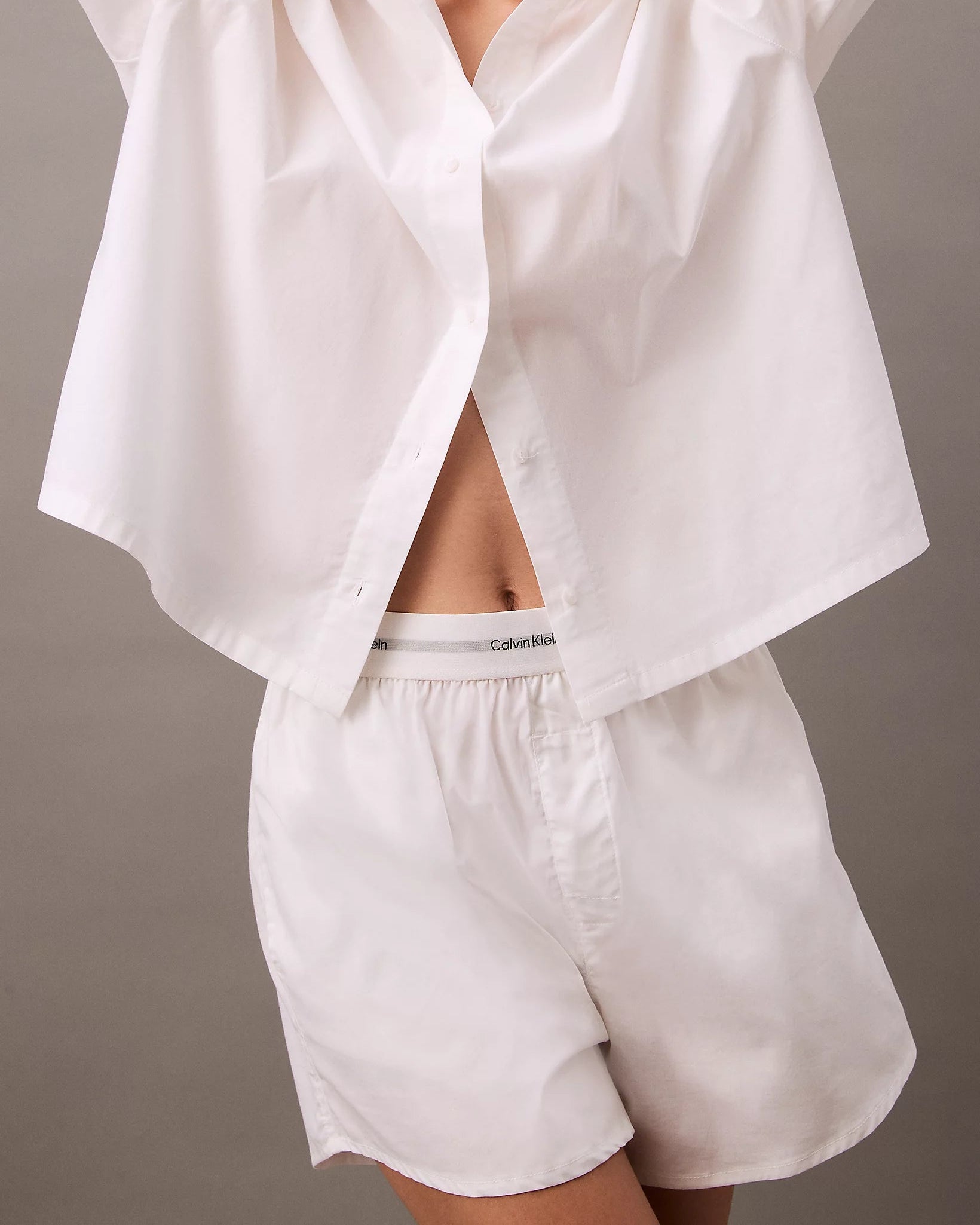 Calvin Klein shorts bomull, nattøy pysjamas loungewear, hvit white cotton poplin