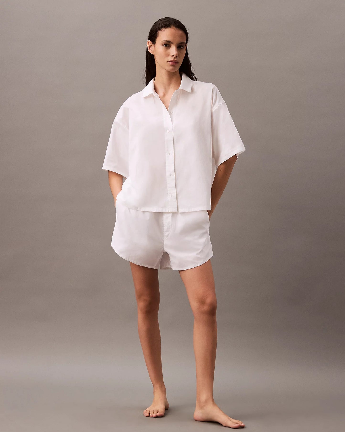 Calvin Klein shorts bomull, nattøy pysjamas loungewear, hvit white cotton poplin