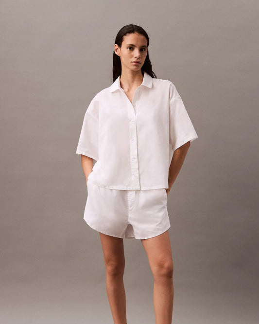 Calvin Klein skjorte bomull, nattøy pysjamas loungewear, hvit white cotton poplin shirt