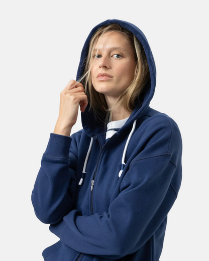 loungewear jakke hoodie zip Mey mellow cotton, blå navy bomull, Nattøy undertøy dame norge frilin