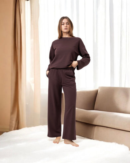 Sweatshirt genser casual relaxed loungewear Mey soulwear, Comfy Comfort bomull modal hot maroon, homewear dame norge frilin
