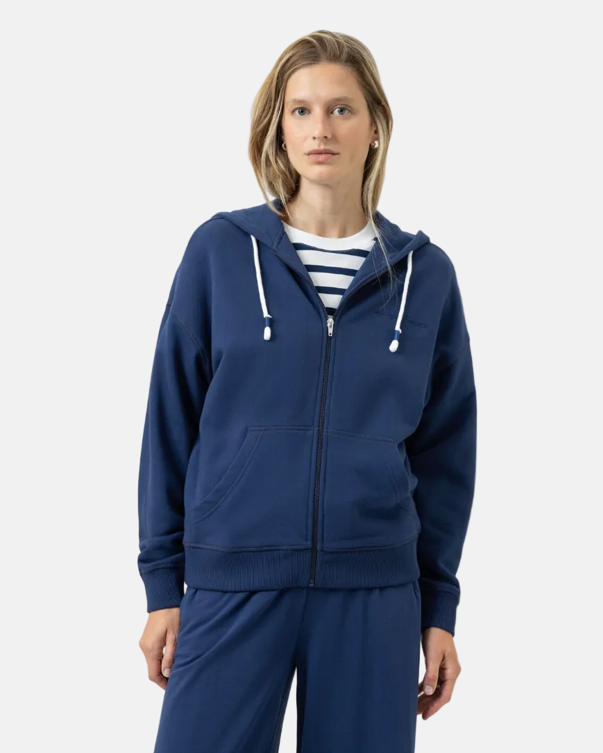 loungewear jakke hoodie zip Mey mellow cotton, blå navy bomull, Nattøy undertøy dame norge frilin