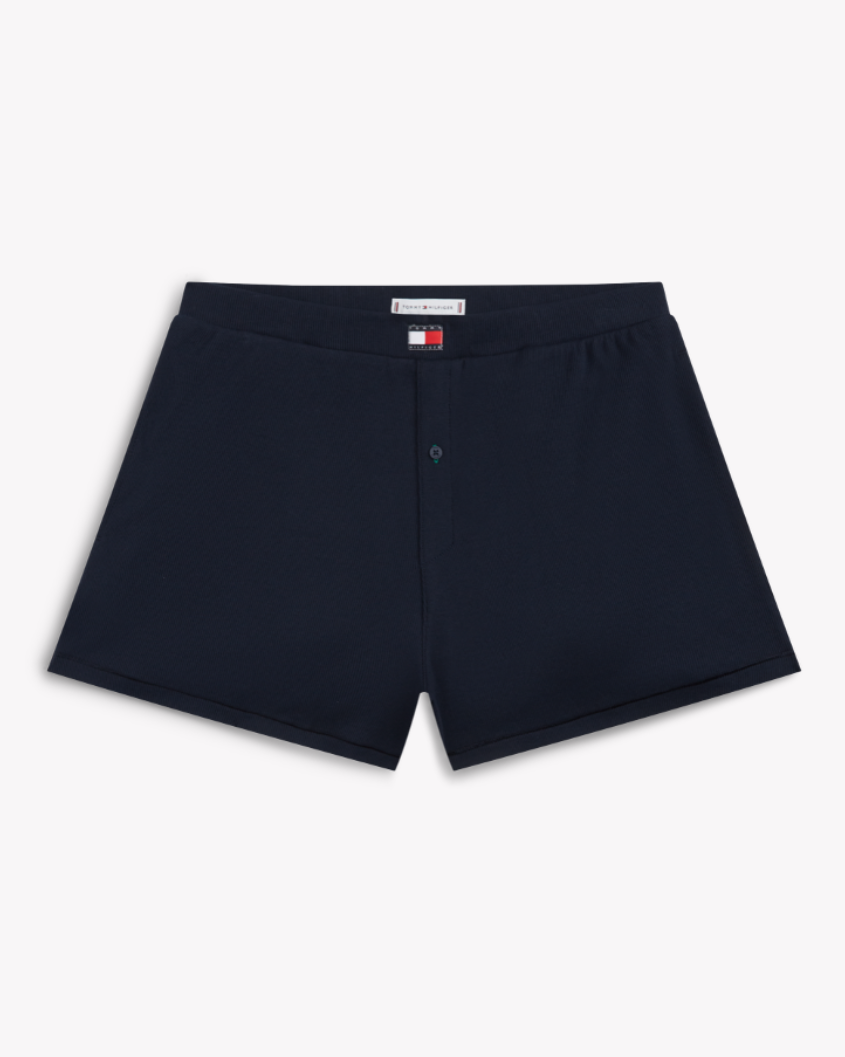 Shorts loungewear Tommy Hilfiger ribbet bomull cotton, blå dark navy, Nattøy undertøy dame norge frilin