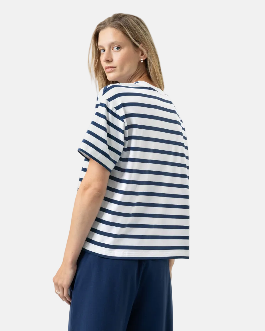 T-skjorte loungewear Mey breezy stripes, blå navy striper bomull cotton, Nattøy undertøy dame norge frilin