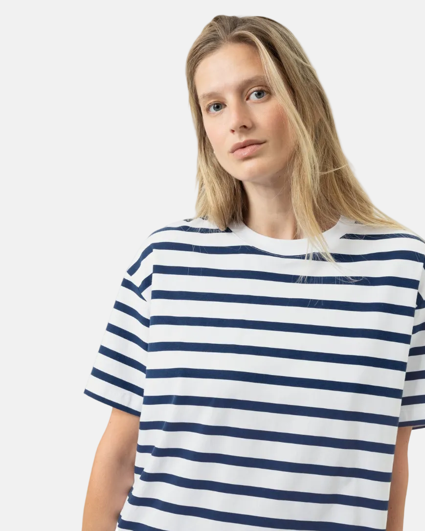 T-skjorte loungewear Mey breezy stripes, blå navy striper bomull cotton, Nattøy undertøy dame norge frilin