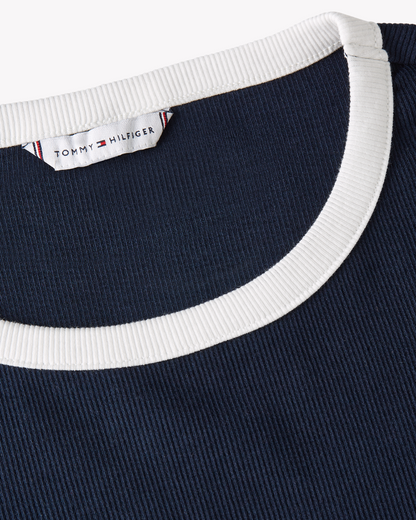 T-skjorte loungewear Tommy Hilfiger ribbet bomull cotton, blå dark navy, Nattøy undertøy dame norge frilin