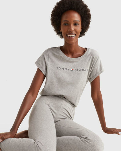 T-skjorte grå logo classic Tommy Hilfiger bomull grey heather, Undertøy Loungewear Norge Frilin