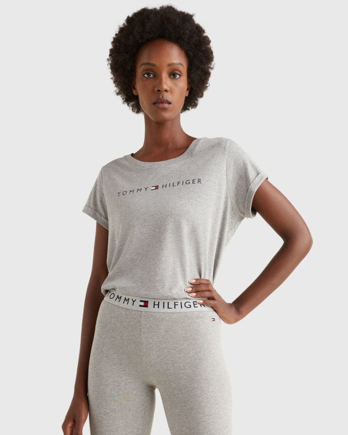 T-skjorte grå logo classic Tommy Hilfiger bomull grey heather, Undertøy Loungewear Norge Frilin
