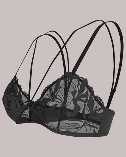 bralette triangle BH wireless spilefri, dame norge frilin, calvin klein, black svart floral lace undertøy