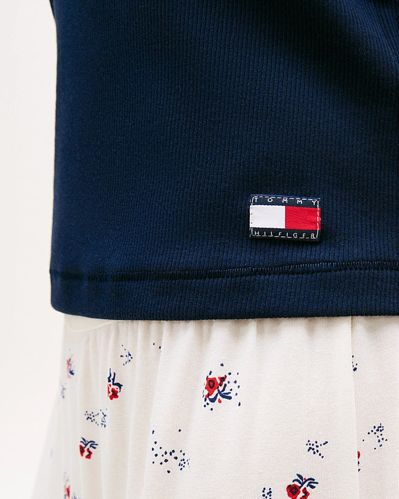 T-skjorte loungewear Tommy Hilfiger ribbet bomull cotton, blå dark navy, Nattøy undertøy dame norge frilin