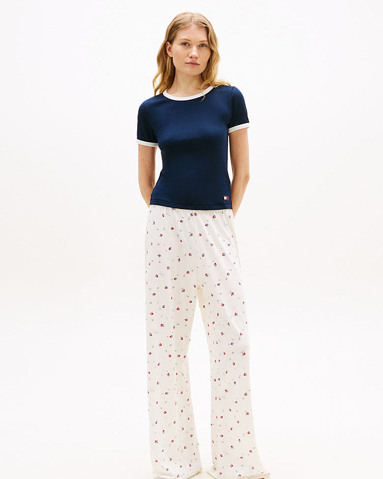 T-skjorte loungewear Tommy Hilfiger ribbet bomull cotton, blå dark navy, Nattøy undertøy dame norge frilin