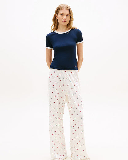 T-skjorte loungewear Tommy Hilfiger ribbet bomull cotton, blå dark navy, Nattøy undertøy dame norge frilin