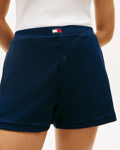 Shorts loungewear Tommy Hilfiger ribbet bomull cotton, blå dark navy, Nattøy undertøy dame norge frilin
