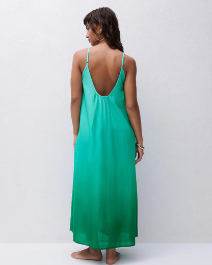 Strandkjole sommerkjole bomull grønn lagoon tie dye, chantelle pulp frilin norge dame