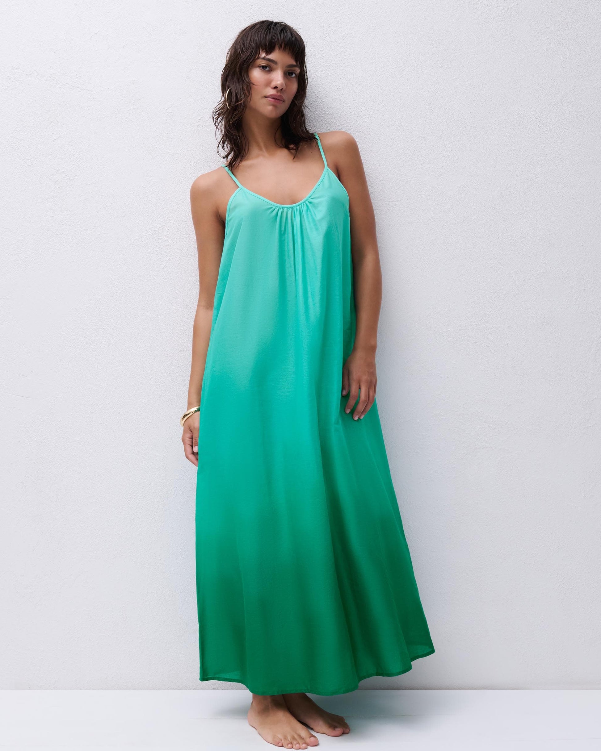 Strandkjole sommerkjole bomull grønn lagoon tie dye, chantelle pulp frilin norge dame