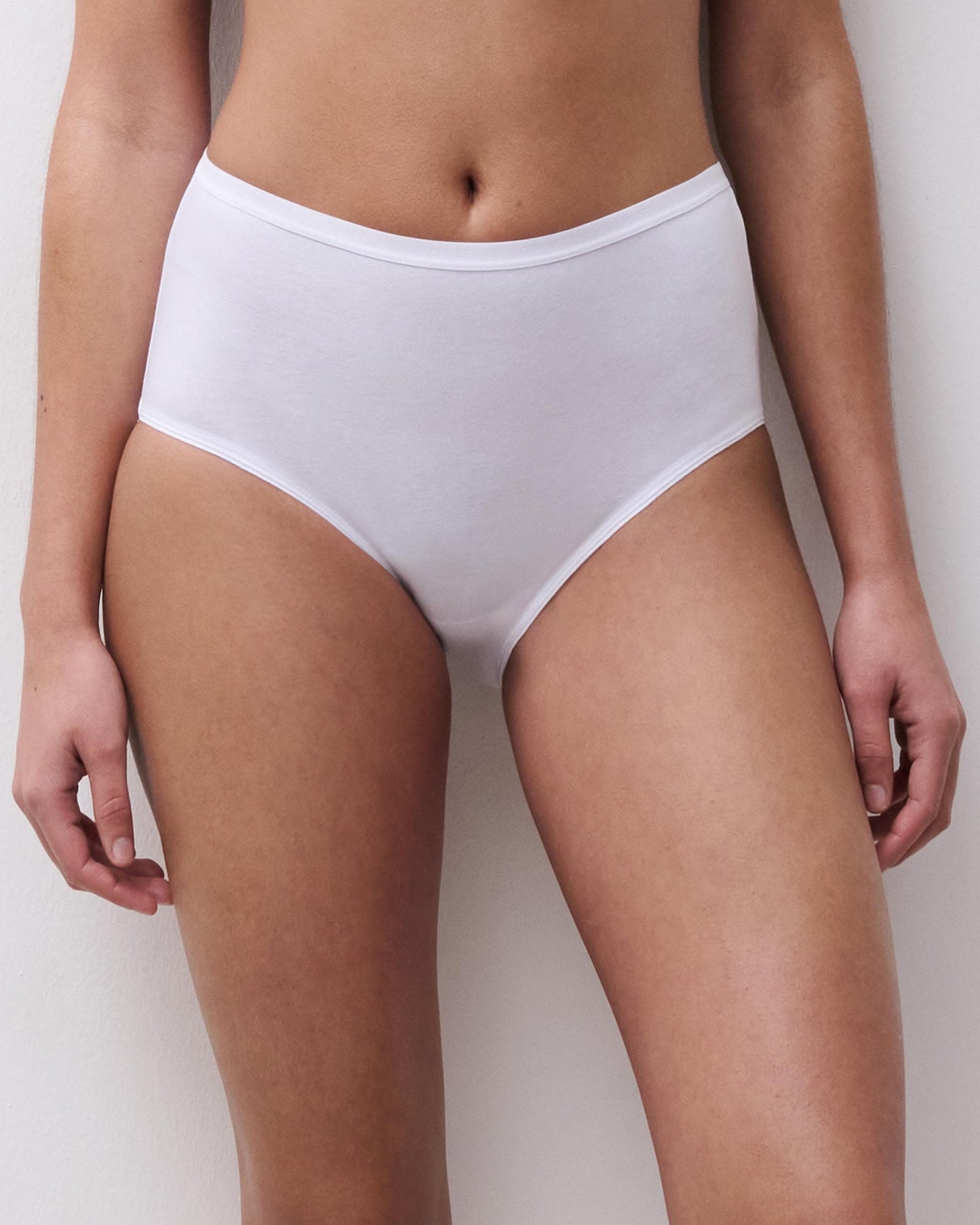 Truse høyt liv high waist midi brief hvit white bomull, Basic Cotton Femilet Chantelle, Frilin undertøy norge dame