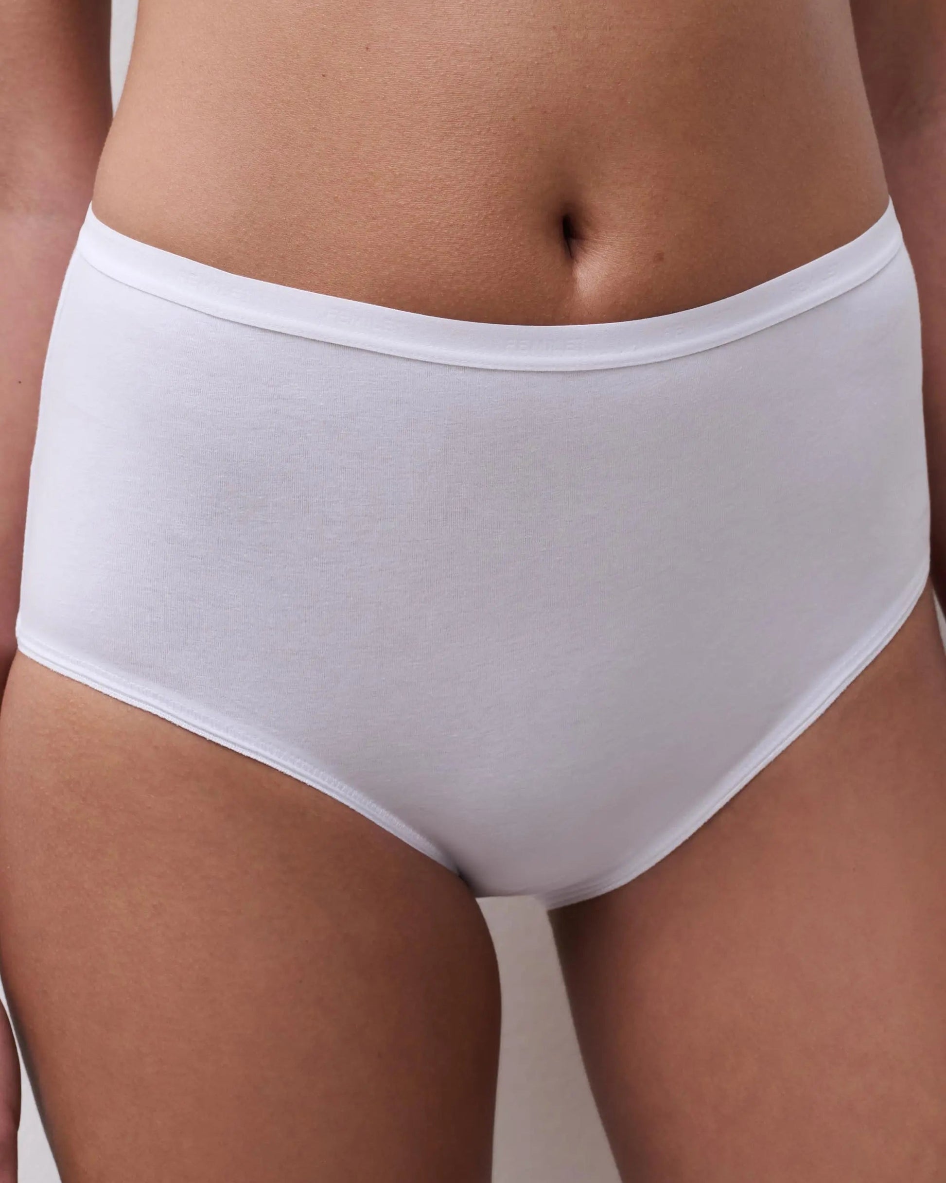 Truse høyt liv high waist midi brief hvit white bomull, Basic Cotton Femilet Chantelle, Frilin undertøy norge dame