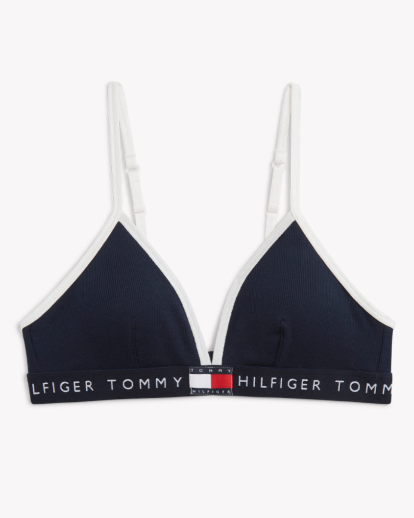 Triangel BH uten spiler Tommy Hilfiger ribbet bomull cotton, blå dark navy, undertøy dame norge frilin