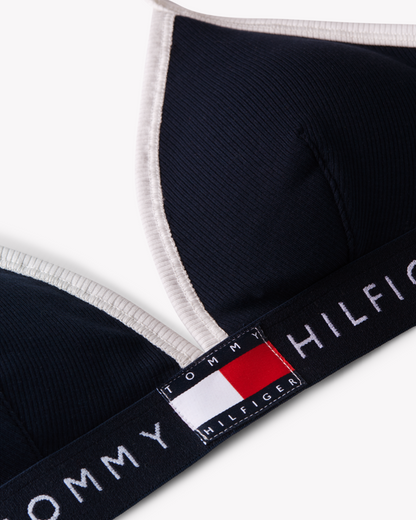 Triangel BH uten spiler Tommy Hilfiger ribbet bomull cotton, blå dark navy, undertøy dame norge frilin